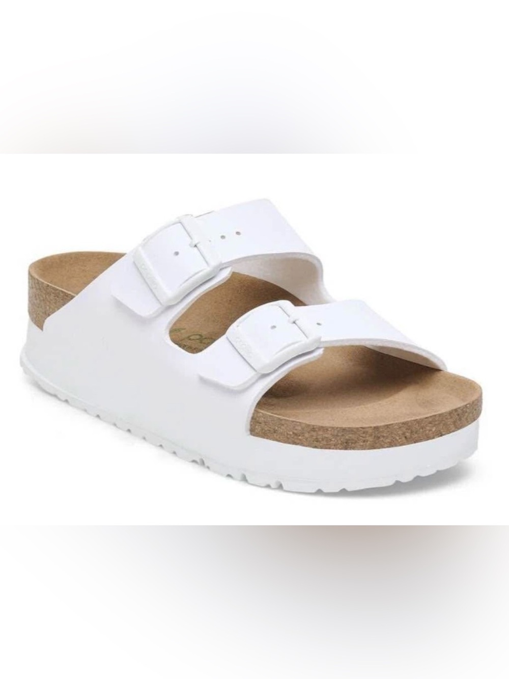 Papillio Birkenstock Women’s White Double-Buckle Cork Slide Sandal